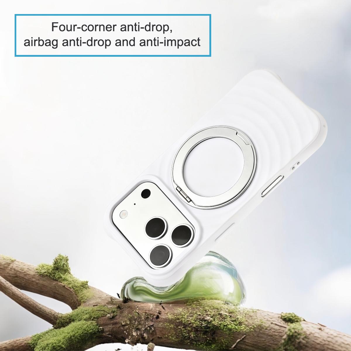 For iPhone Air Water Ripple Texture 360 Degree Rotation Magnetic Holder Silicone Phone Case - White - EDA009896404H