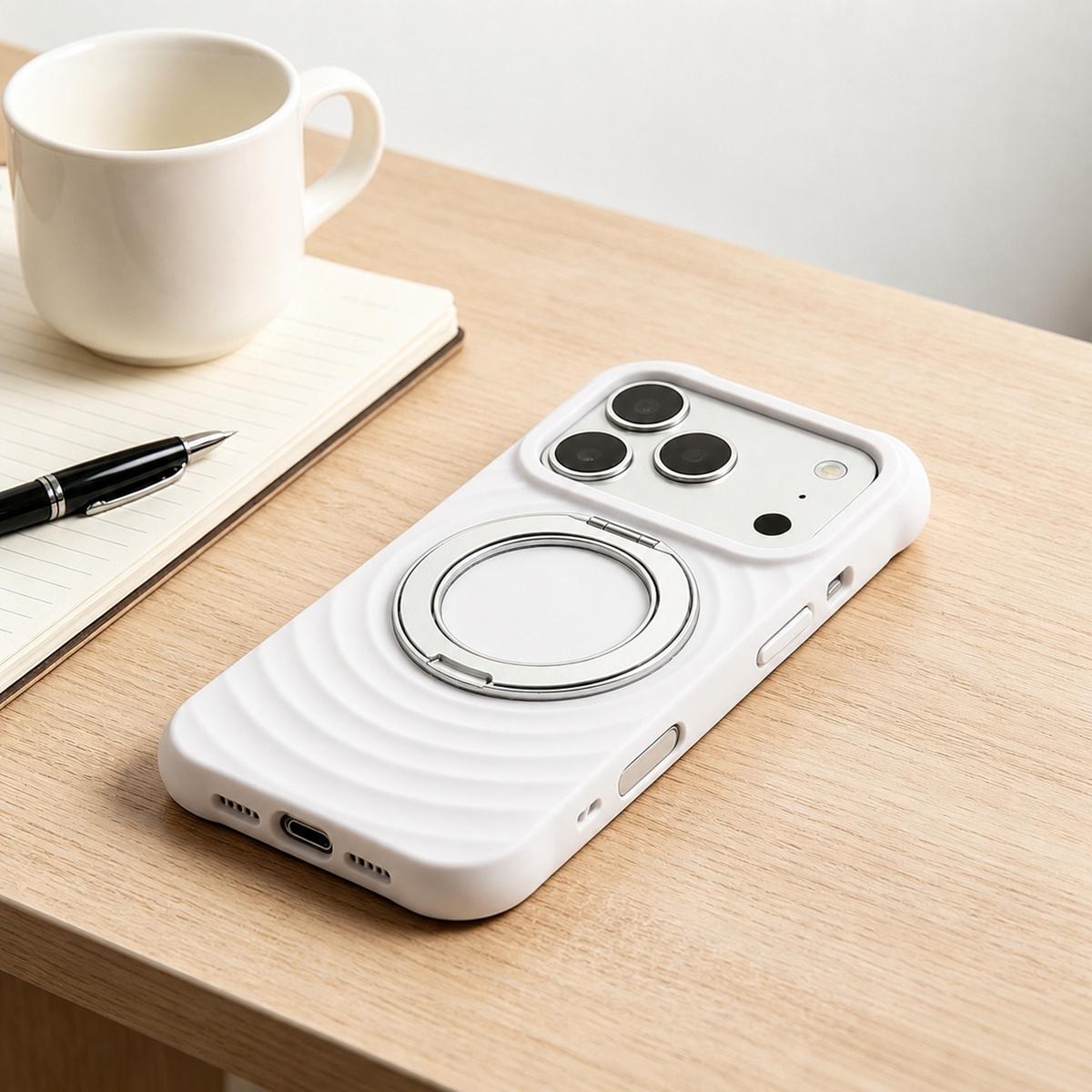 For iPhone Air Water Ripple Texture 360 Degree Rotation Magnetic Holder Silicone Phone Case - White - EDA009896404H