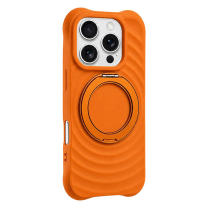 For iPhone 16 Pro Water Ripple Texture 360 Degree Rotation Magnetic Holder Silicone Phone Case - Orange - EDA009896406A