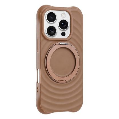 For iPhone 16 Pro Water Ripple Texture 360 Degree Rotation Magnetic Holder Silicone Phone Case - Brown - EDA009896406B