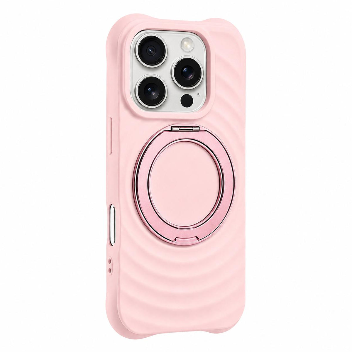 For iPhone 16 Pro Water Ripple Texture 360 Degree Rotation Magnetic Holder Silicone Phone Case - Pink - EDA009896406C