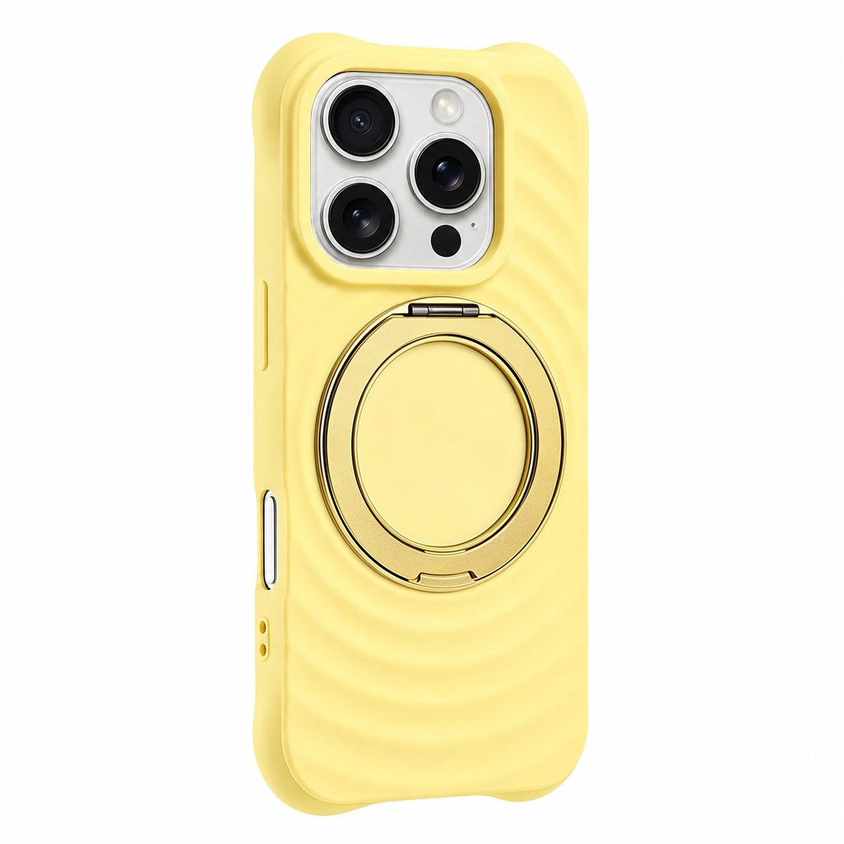 For iPhone 16 Pro Water Ripple Texture 360 Degree Rotation Magnetic Holder Silicone Phone Case - Yellow - EDA009896406D