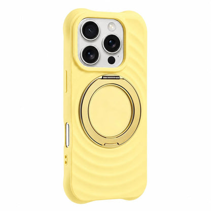 For iPhone 16 Pro Water Ripple Texture 360 Degree Rotation Magnetic Holder Silicone Phone Case - Yellow - EDA009896406D