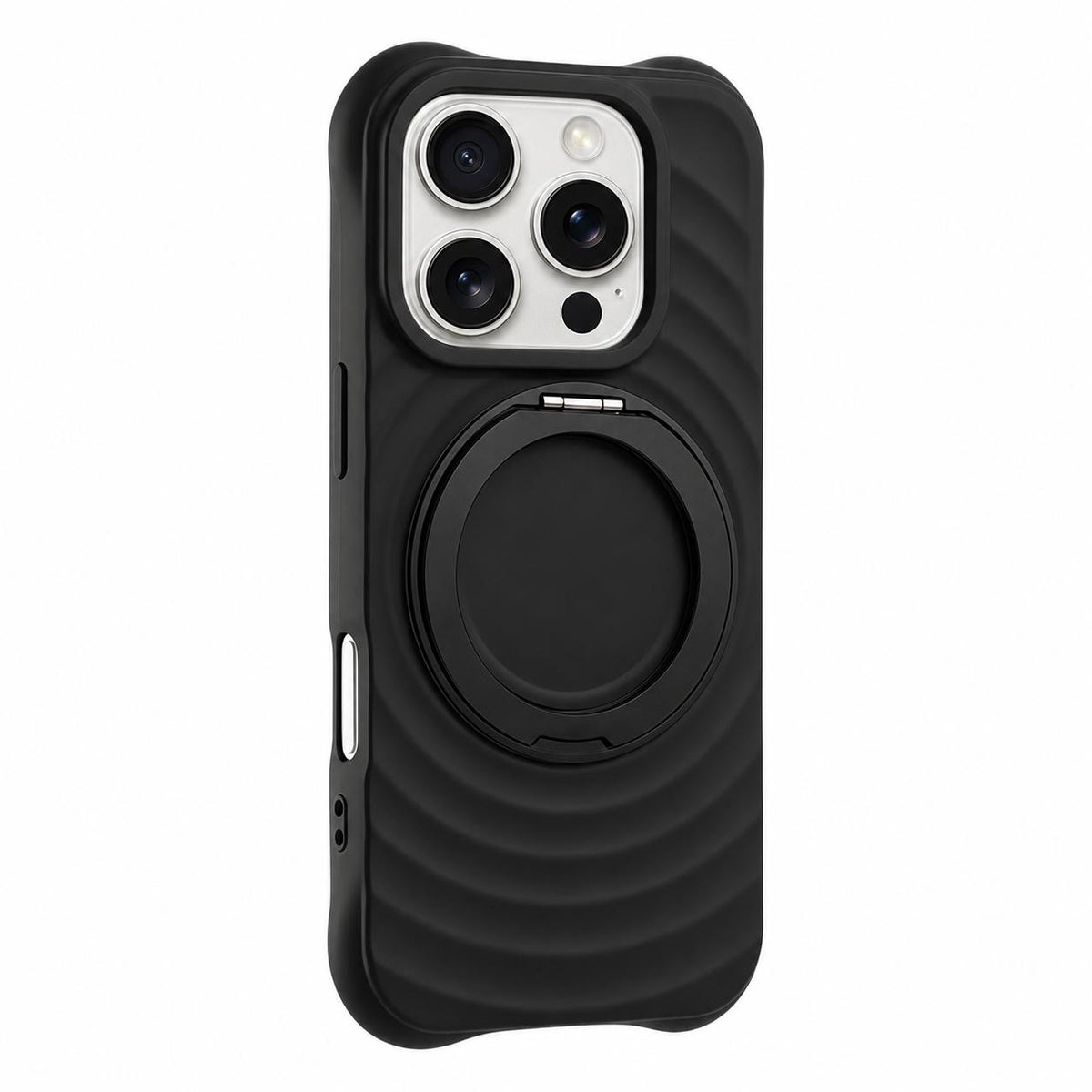 For iPhone 16 Pro Water Ripple Texture 360 Degree Rotation Magnetic Holder Silicone Phone Case - Black - EDA009896406E