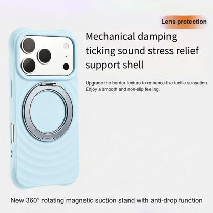 For iPhone 16 Pro Water Ripple Texture 360 Degree Rotation Magnetic Holder Silicone Phone Case - Blue - EDA009896406F