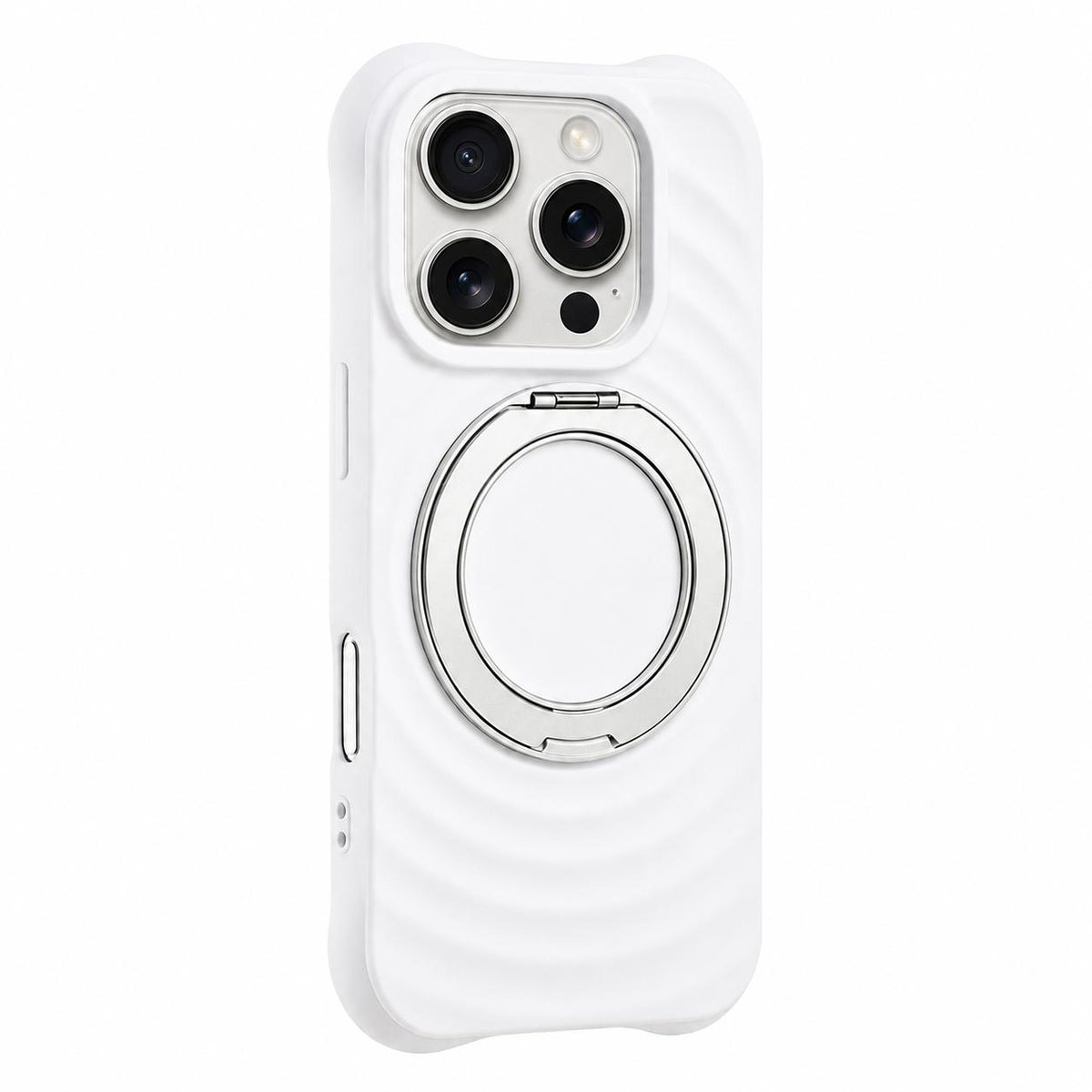 For iPhone 16 Pro Water Ripple Texture 360 Degree Rotation Magnetic Holder Silicone Phone Case - White - EDA009896406H