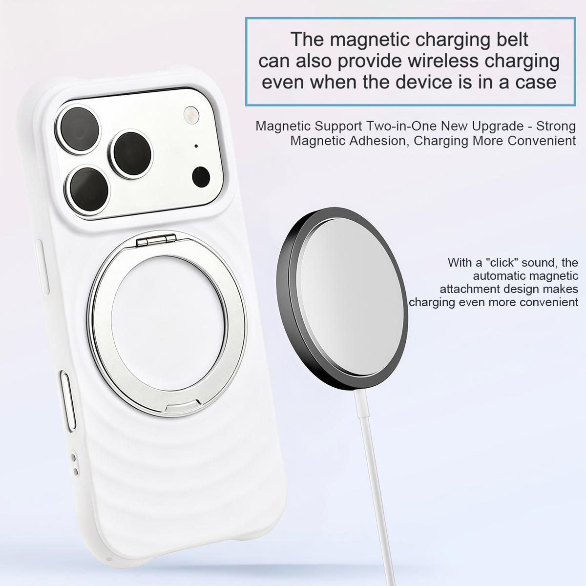 For iPhone 16 Pro Water Ripple Texture 360 Degree Rotation Magnetic Holder Silicone Phone Case - White - EDA009896406H