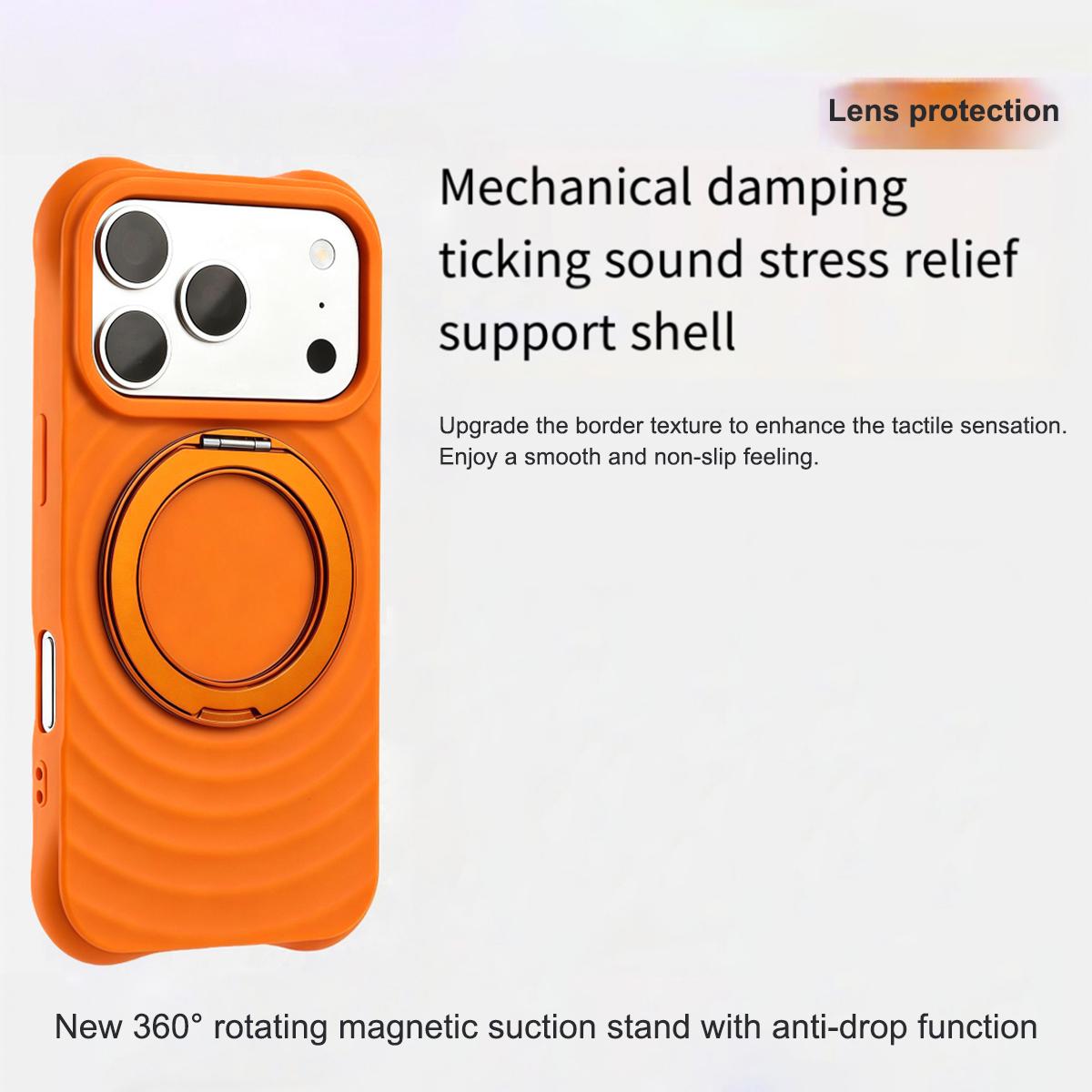 For iPhone 15 Pro Water Ripple Texture 360 Degree Rotation Magnetic Holder Silicone Phone Case - Orange - EDA009896410A