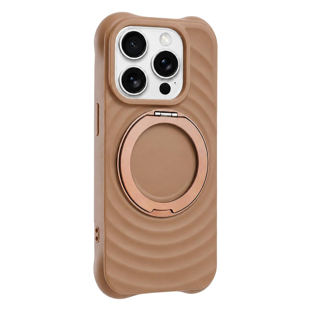 For iPhone 15 Pro Water Ripple Texture 360 Degree Rotation Magnetic Holder Silicone Phone Case - Brown - EDA009896410B