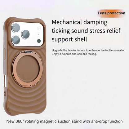 For iPhone 15 Pro Water Ripple Texture 360 Degree Rotation Magnetic Holder Silicone Phone Case - Brown - EDA009896410B