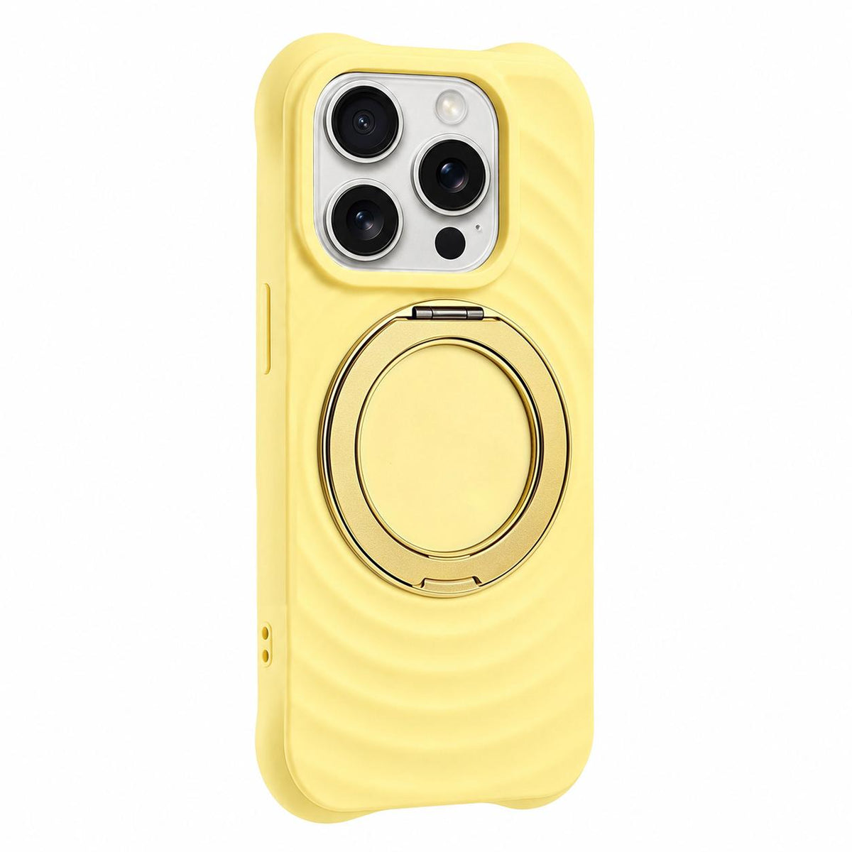 For iPhone 15 Pro Water Ripple Texture 360 Degree Rotation Magnetic Holder Silicone Phone Case - Yellow - EDA009896410D