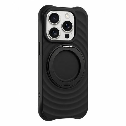 For iPhone 15 Pro Water Ripple Texture 360 Degree Rotation Magnetic Holder Silicone Phone Case - Black - EDA009896410E