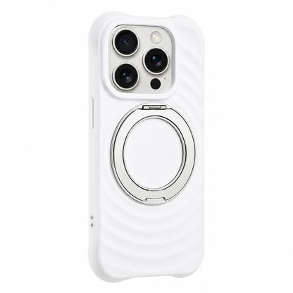 For iPhone 15 Pro Water Ripple Texture 360 Degree Rotation Magnetic Holder Silicone Phone Case - White - EDA009896410H