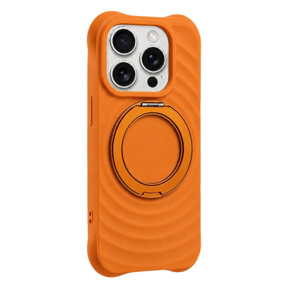 For iPhone 13 Pro Max Water Ripple Texture 360 Degree Rotation Magnetic Holder Silicone Phone Case - Orange - EDA009896415A