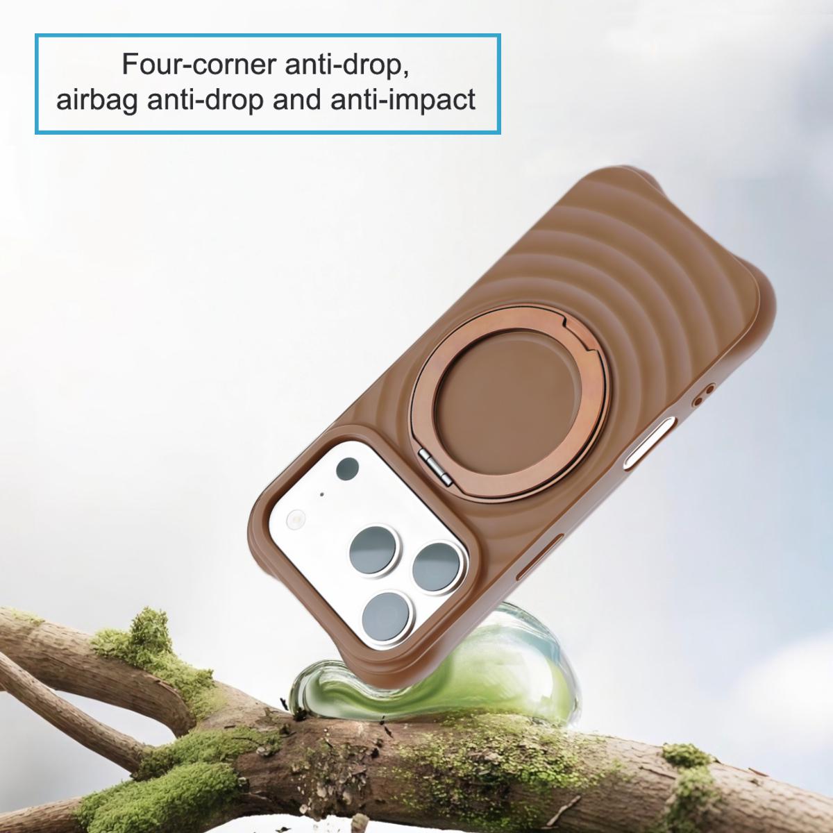 For iPhone 13 Pro Max Water Ripple Texture 360 Degree Rotation Magnetic Holder Silicone Phone Case - Brown - EDA009896415B