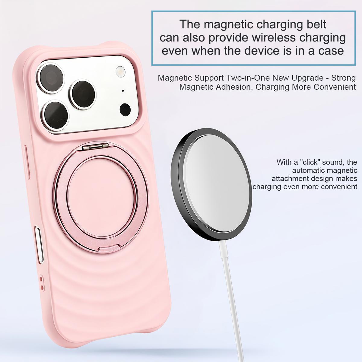 For iPhone 13 Pro Max Water Ripple Texture 360 Degree Rotation Magnetic Holder Silicone Phone Case - Pink - EDA009896415C