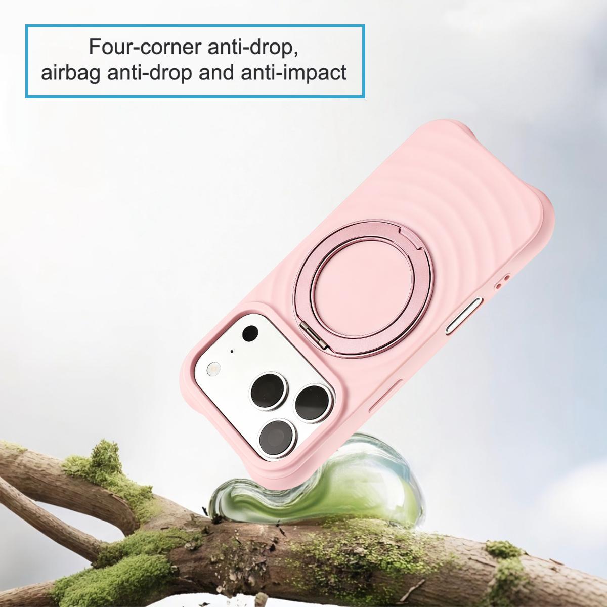 For iPhone 13 Pro Max Water Ripple Texture 360 Degree Rotation Magnetic Holder Silicone Phone Case - Pink - EDA009896415C