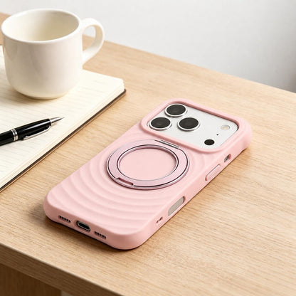 For iPhone 13 Pro Max Water Ripple Texture 360 Degree Rotation Magnetic Holder Silicone Phone Case - Pink - EDA009896415C