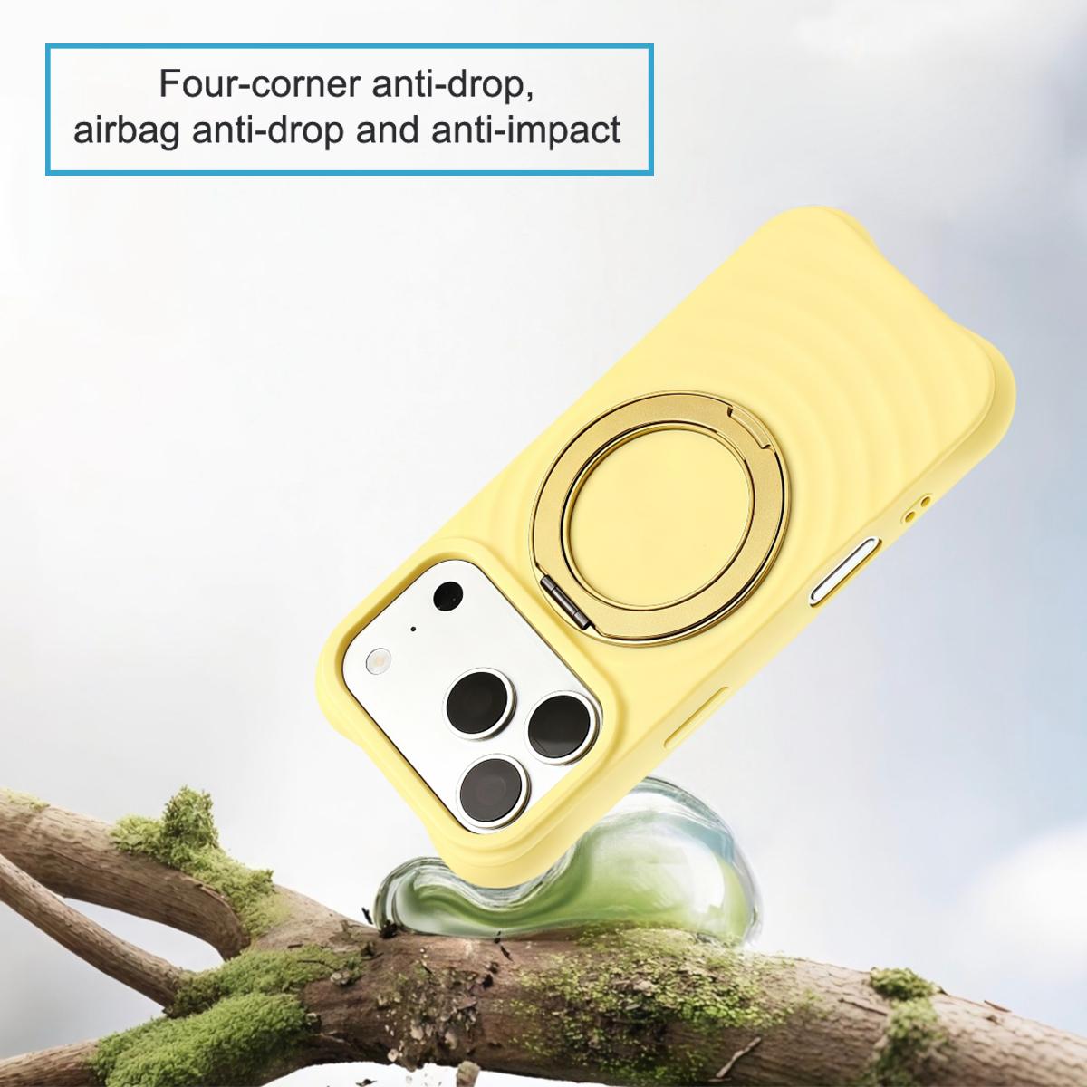 For iPhone 13 Pro Max Water Ripple Texture 360 Degree Rotation Magnetic Holder Silicone Phone Case - Yellow - EDA009896415D