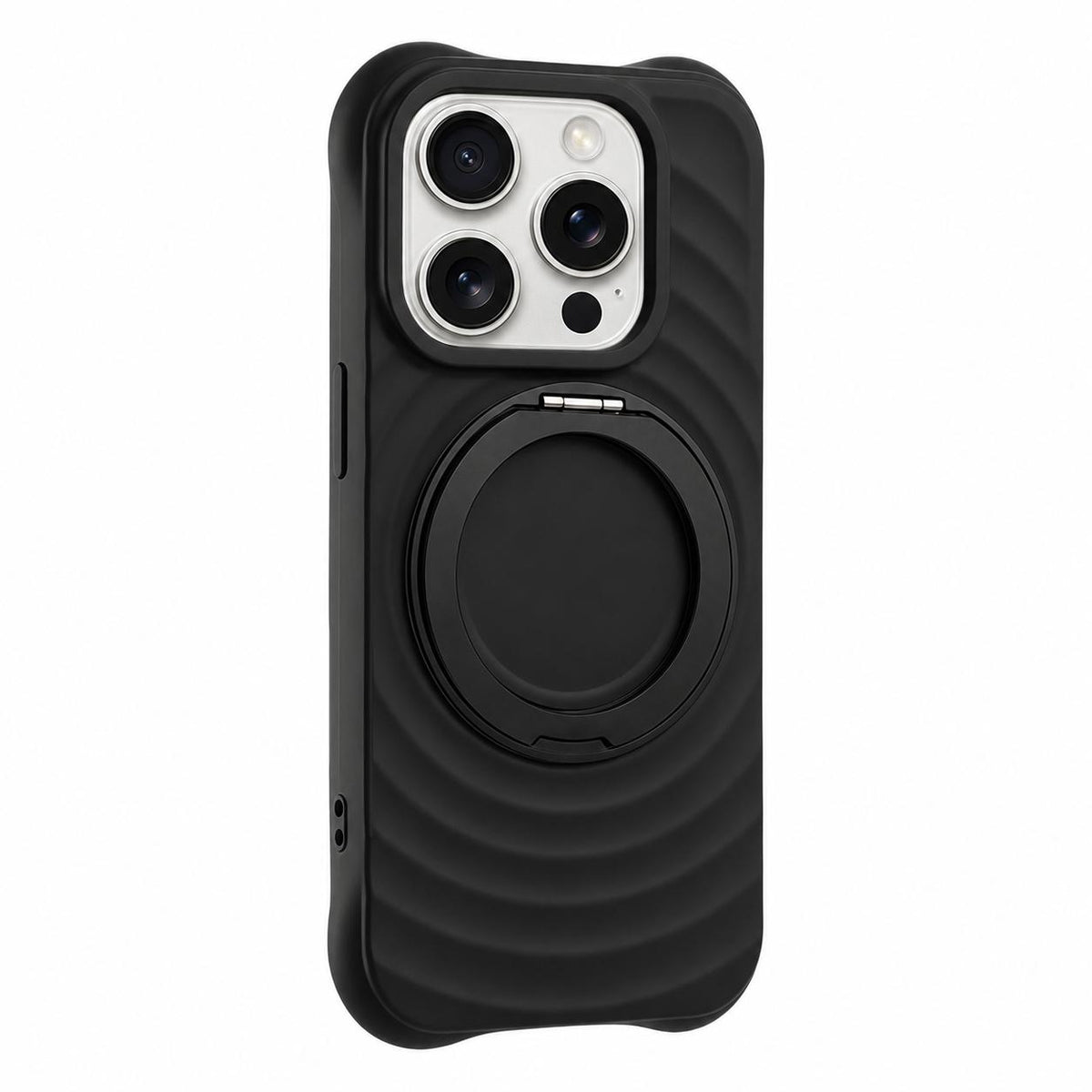For iPhone 13 Pro Max Water Ripple Texture 360 Degree Rotation Magnetic Holder Silicone Phone Case - Black - EDA009896415E