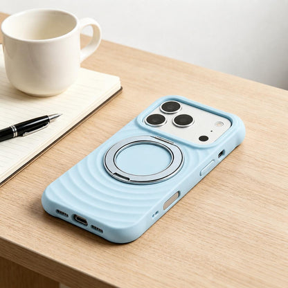 For iPhone 13 Pro Max Water Ripple Texture 360 Degree Rotation Magnetic Holder Silicone Phone Case - Blue - EDA009896415F