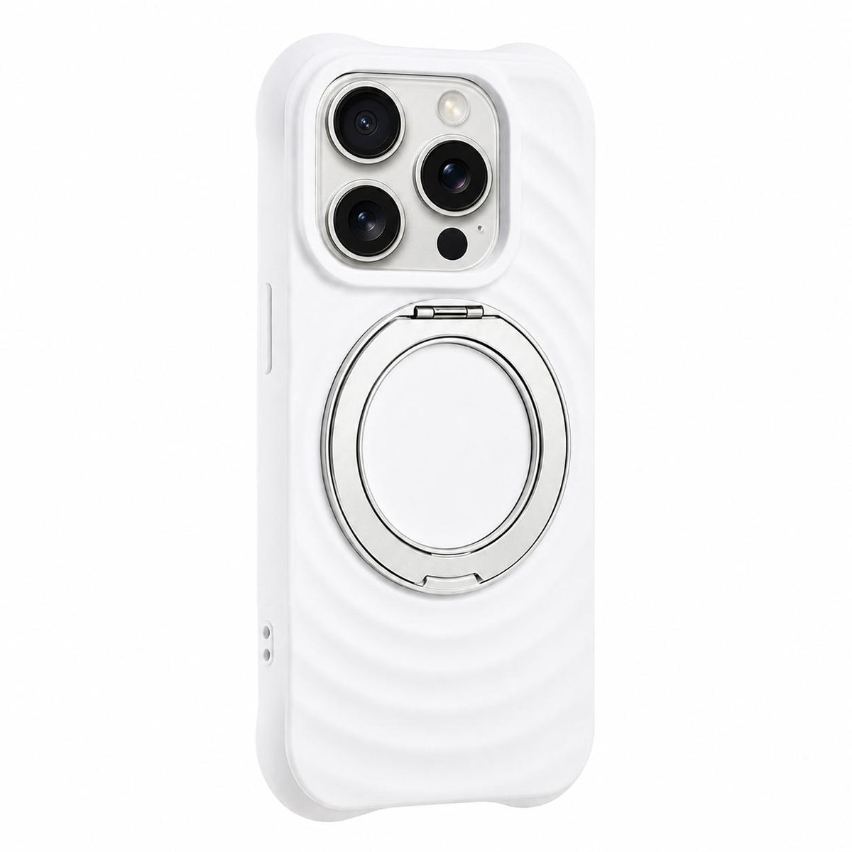 For iPhone 13 Pro Max Water Ripple Texture 360 Degree Rotation Magnetic Holder Silicone Phone Case - White - EDA009896415H