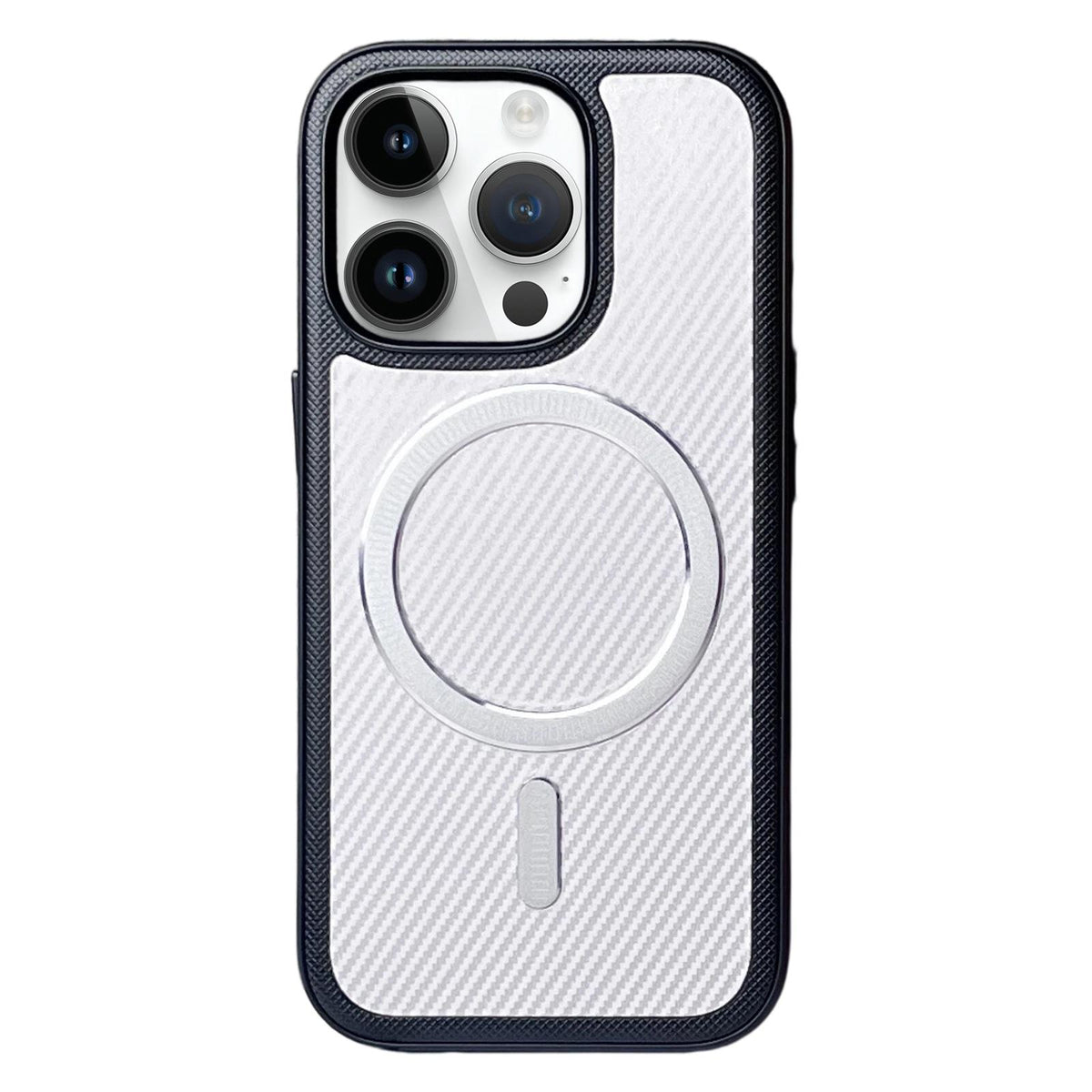 For iPhone 13 Pro Carbon Fiber Texture Vegan Leather Magnetic Phone Case - White - EDA009899705A