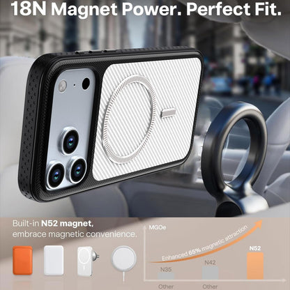 For iPhone 13 Pro Carbon Fiber Texture Vegan Leather Magnetic Phone Case - White - EDA009899705A