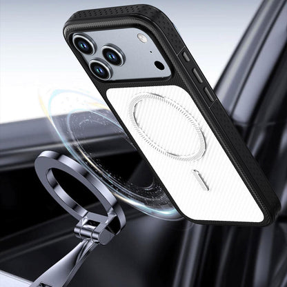 For iPhone 13 Pro Carbon Fiber Texture Vegan Leather Magnetic Phone Case - White - EDA009899705A