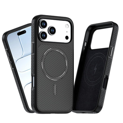 For iPhone 13 Pro Carbon Fiber Texture Vegan Leather Magnetic Phone Case - Black - EDA009899705C