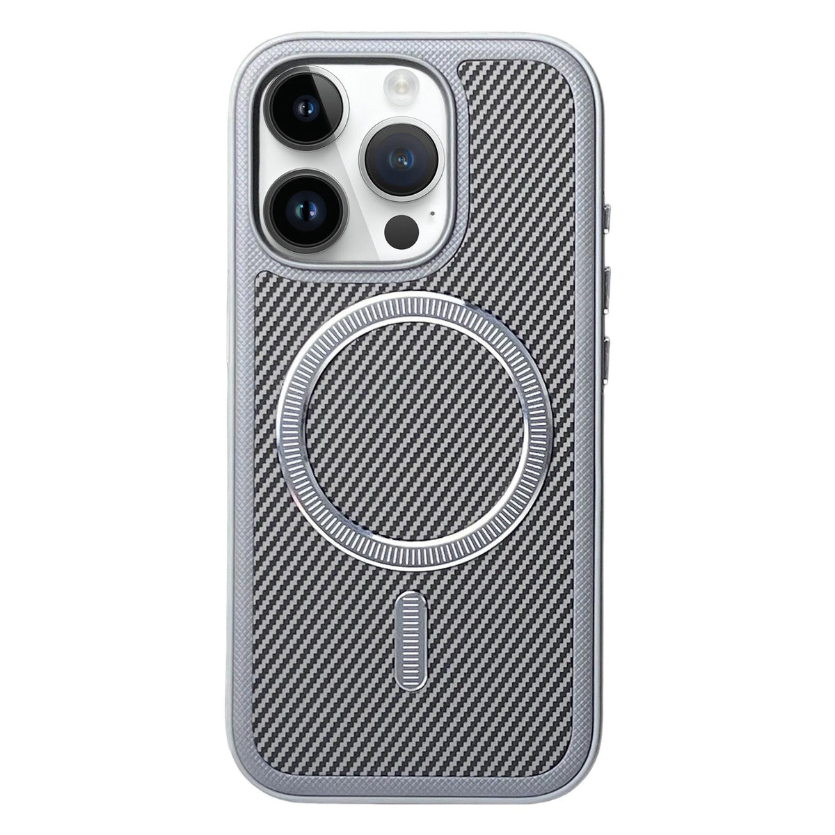 For iPhone 13 Pro Carbon Fiber Texture Vegan Leather Magnetic Phone Case - Grey - EDA009899705D