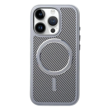 For iPhone 13 Pro Carbon Fiber Texture Vegan Leather Magnetic Phone Case - Grey - EDA009899705D