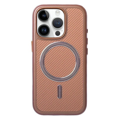 For iPhone 13 Pro Carbon Fiber Texture Vegan Leather Magnetic Phone Case - Brown - EDA009899705F