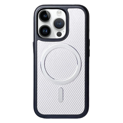 For iPhone 13 Pro Max Carbon Fiber Texture Vegan Leather Magnetic Phone Case - White - EDA009899706A