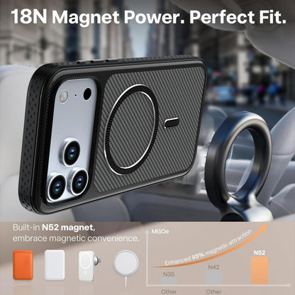 For iPhone 13 Pro Max Carbon Fiber Texture Vegan Leather Magnetic Phone Case - Black - EDA009899706C