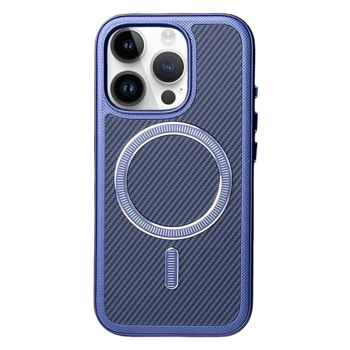 For iPhone 13 Pro Max Carbon Fiber Texture Vegan Leather Magnetic Phone Case - Blue - EDA009899706E