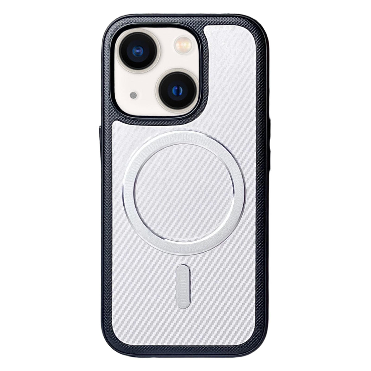 For iPhone 14 / 13 Carbon Fiber Texture Vegan Leather Magnetic Phone Case - White - EDA009899707A