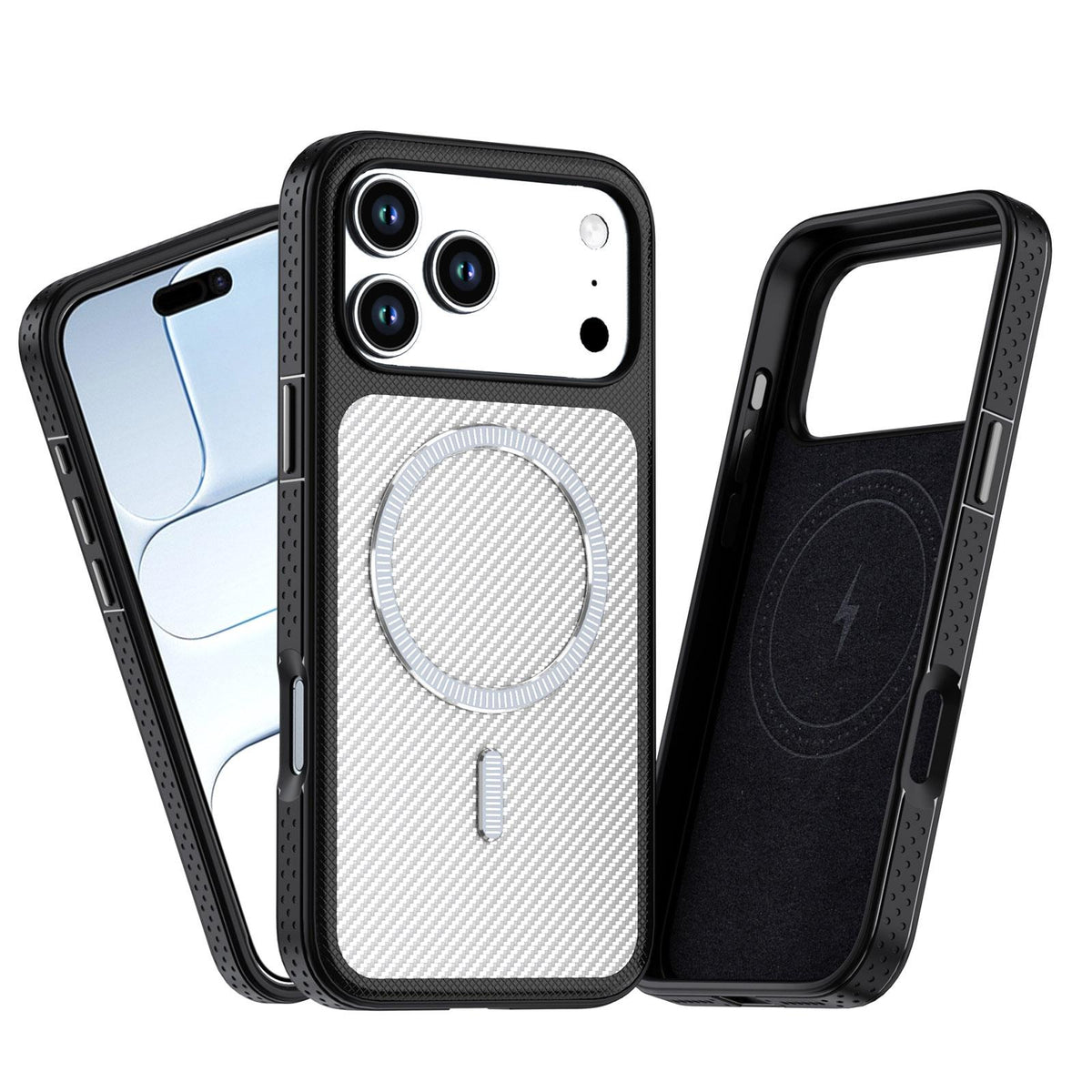 For iPhone 14 / 13 Carbon Fiber Texture Vegan Leather Magnetic Phone Case - White - EDA009899707A