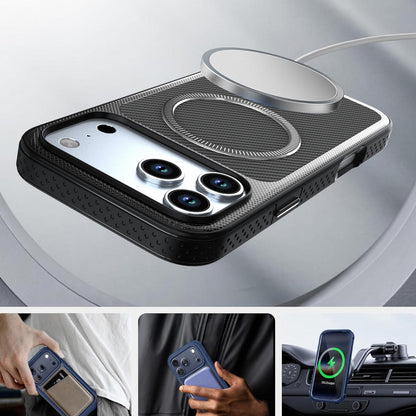 For iPhone 14 / 13 Carbon Fiber Texture Vegan Leather Magnetic Phone Case - Black - EDA009899707C