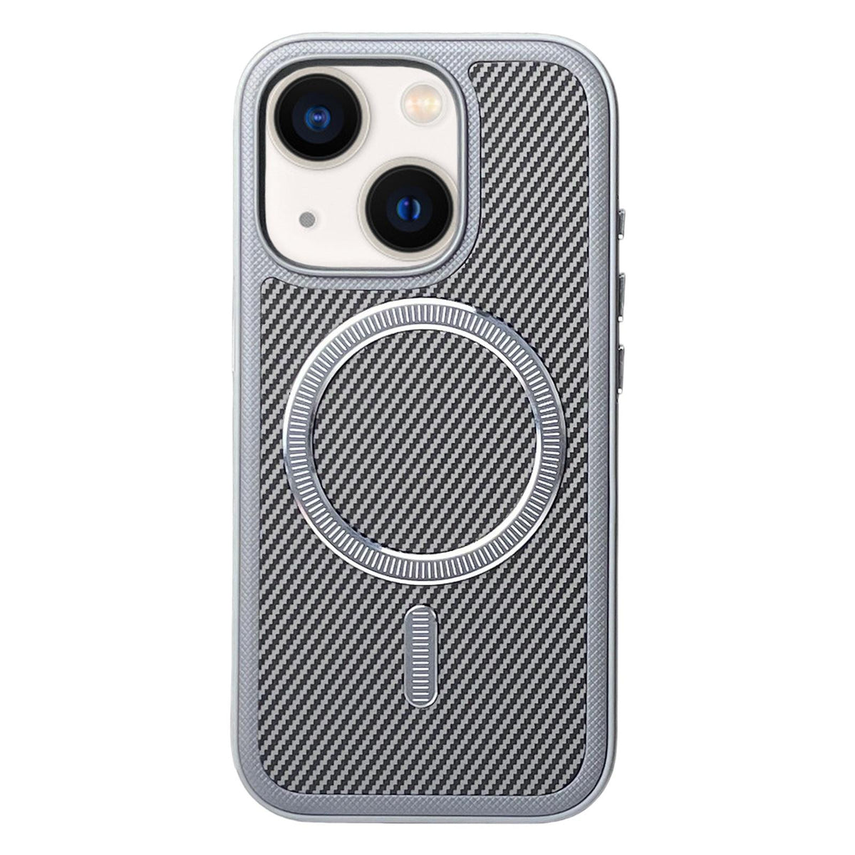 For iPhone 14 / 13 Carbon Fiber Texture Vegan Leather Magnetic Phone Case - Grey - EDA009899707D