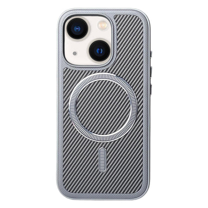 For iPhone 14 / 13 Carbon Fiber Texture Vegan Leather Magnetic Phone Case - Grey - EDA009899707D