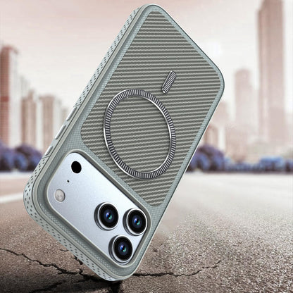 For iPhone 14 / 13 Carbon Fiber Texture Vegan Leather Magnetic Phone Case - Grey - EDA009899707D
