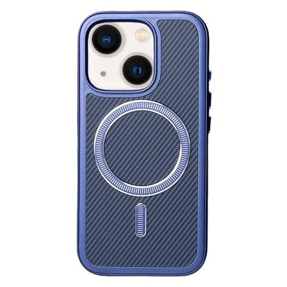 For iPhone 14 / 13 Carbon Fiber Texture Vegan Leather Magnetic Phone Case - Blue - EDA009899707E