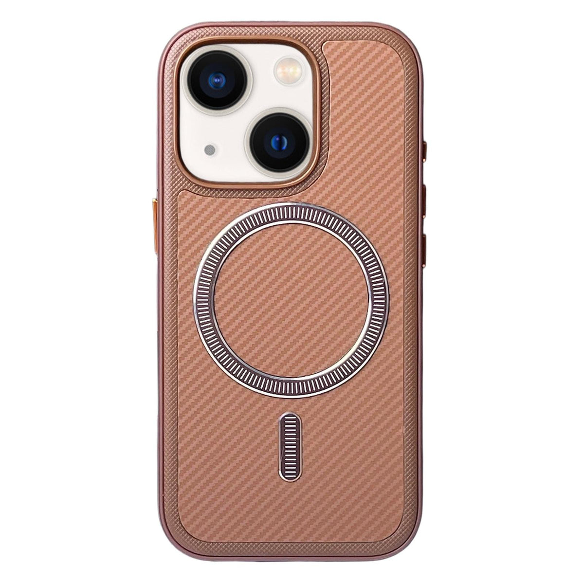 For iPhone 14 / 13 Carbon Fiber Texture Vegan Leather Magnetic Phone Case - Brown - EDA009899707F