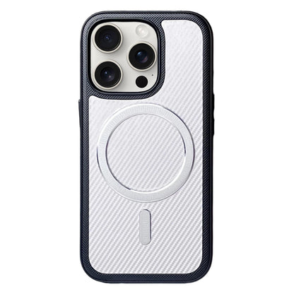 For iPhone 15 Pro Max Carbon Fiber Texture Vegan Leather Magnetic Phone Case - White - EDA009899712A