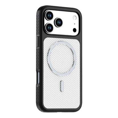 For iPhone 18 Pro Max Carbon Fiber Texture Vegan Leather Magnetic Phone Case - White - EDA009899720A