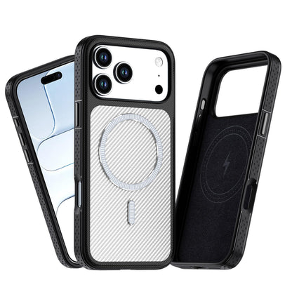 For iPhone 18 Pro Max Carbon Fiber Texture Vegan Leather Magnetic Phone Case - White - EDA009899720A
