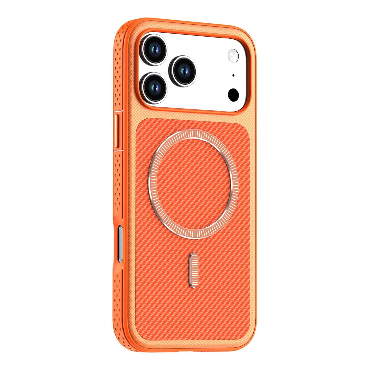 For iPhone 18 Pro Max Carbon Fiber Texture Vegan Leather Magnetic Phone Case - Orange - EDA009899720B