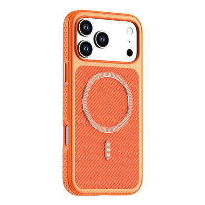 For iPhone 18 Pro Max Carbon Fiber Texture Vegan Leather Magnetic Phone Case - Orange - EDA009899720B