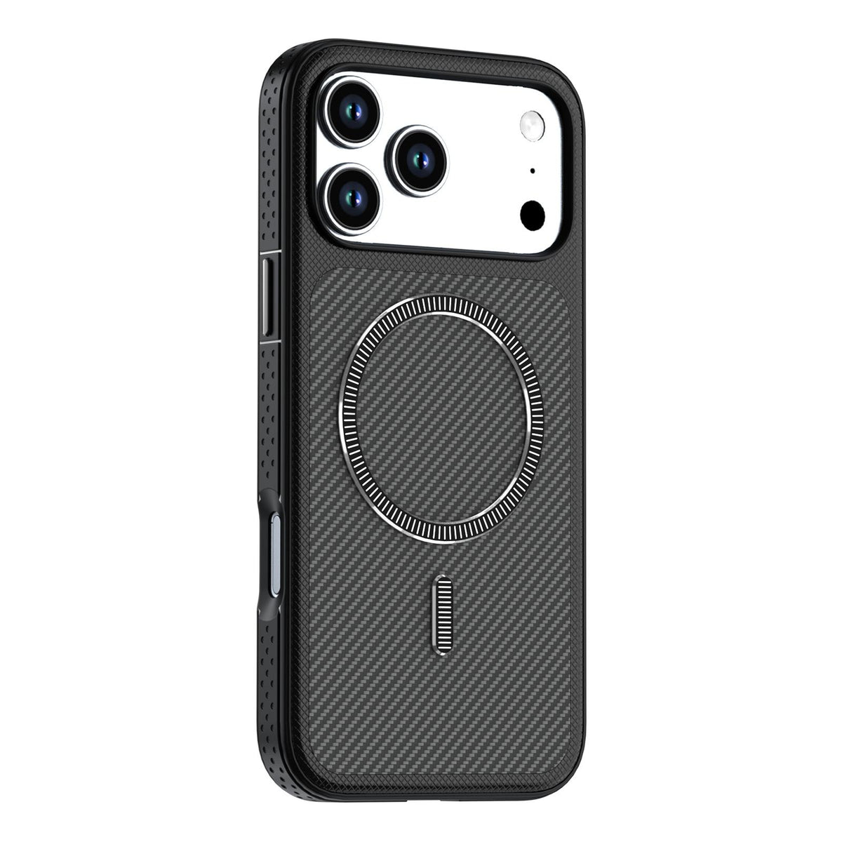 For iPhone 18 Pro Max Carbon Fiber Texture Vegan Leather Magnetic Phone Case - Black - EDA009899720C